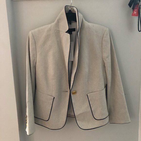 NWT Ann Taylor Linen Blazer with Navy Piping 2 - Picture 1 of 4